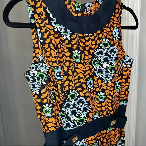 Tory Burch Melanie Dress Navy & Orange Floral Linen Dress Size 4 - Picture 4 of 6